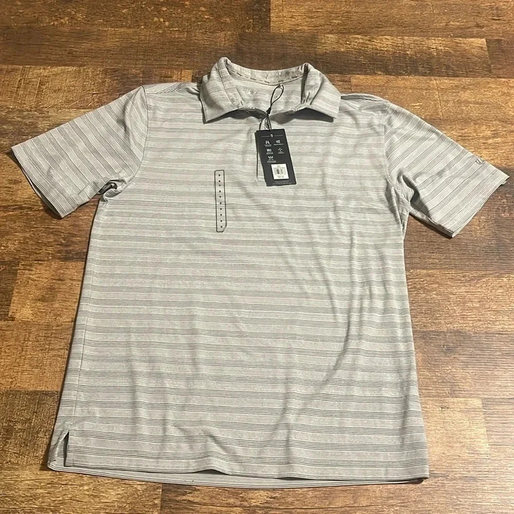 Walter Hagen fine line textured stripe polo monument gray white golf shirt